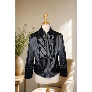 Joseph Ribkoff Metallic Charcoal Grey Ruffle Front Zip Jacket 18 Quiet Luxury